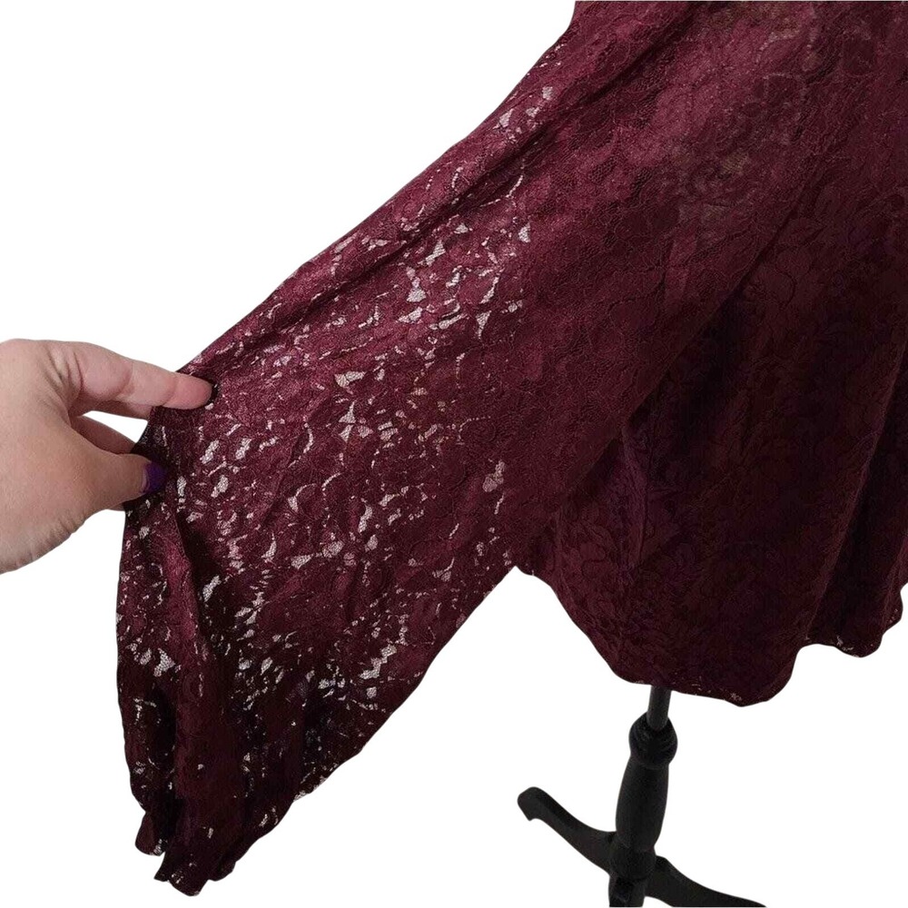 Cable & Gauge Burgundy Lace Mock Neck Long Sleeve Blouse Elegant Romantic 3X New - Picture 4 of 8